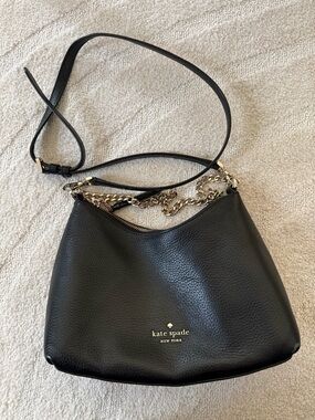 kate spade Black Pebbled Leather Shoulder Bag with Gold Chain